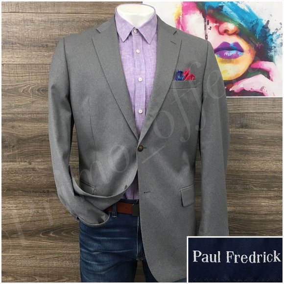 Paul Fredrick Mens Blazer Sport‎ Coat Two Button Jacket Wool 44L Casual Suits - Picture 1 of 13